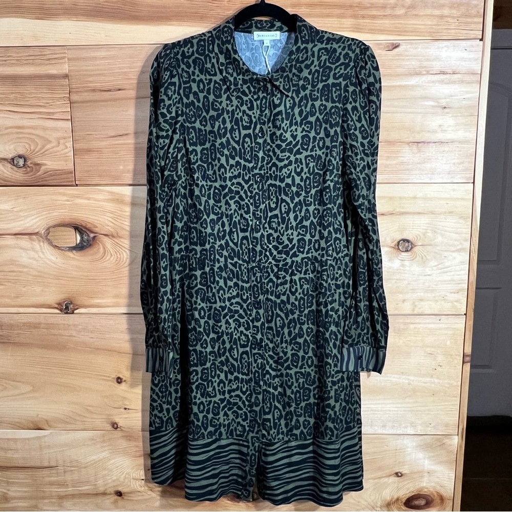 Warehouse Green & Black Mixed Animal Shirt Dress Casual Career
